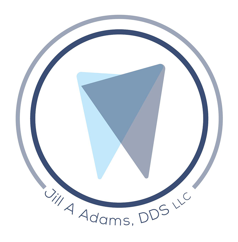 The image is a digital graphic featuring an icon of a tooth with a blue and white color scheme, which represents dental services. It includes the text 'Jill A Adams DDS LLC' at the bottom, indicating the name of the dental practice or service provider.